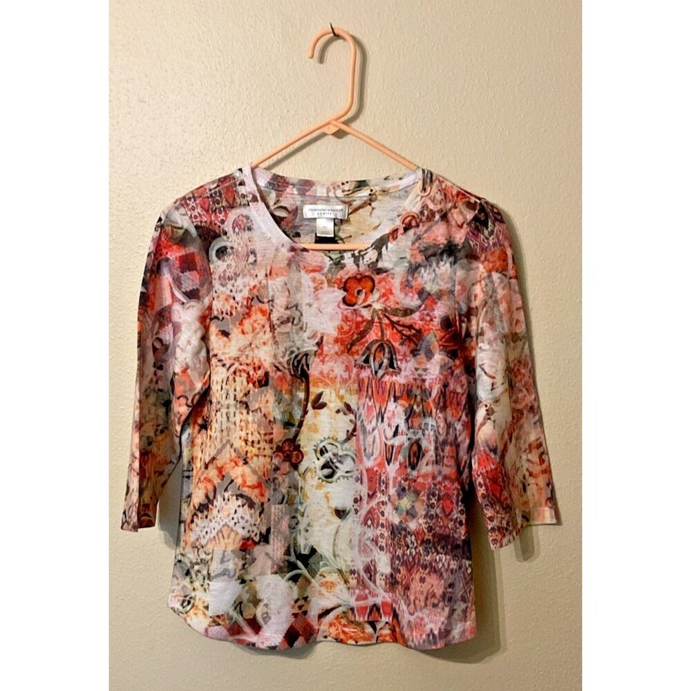 Christopher & Banks Petite Floral Graphic Top Size P/S